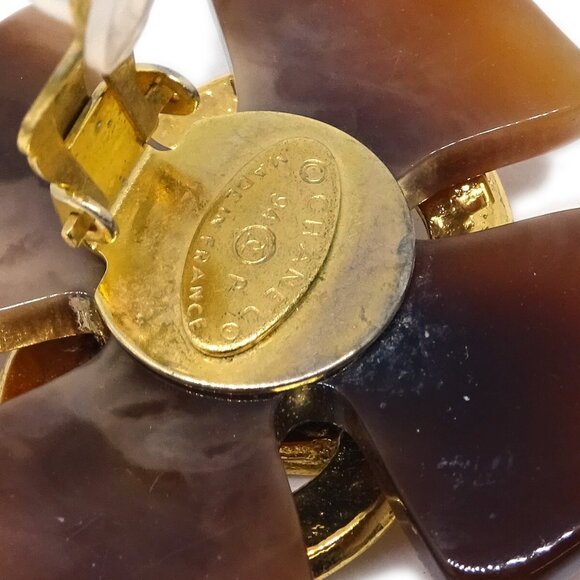 Chanel Clover Earrings Clip-On Brown 94P KK90838 - Picture 4 of 4